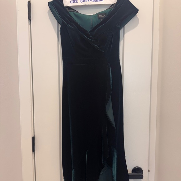 Xscape Velvet High Low Dress in Deep Green - Picture 1 of 3